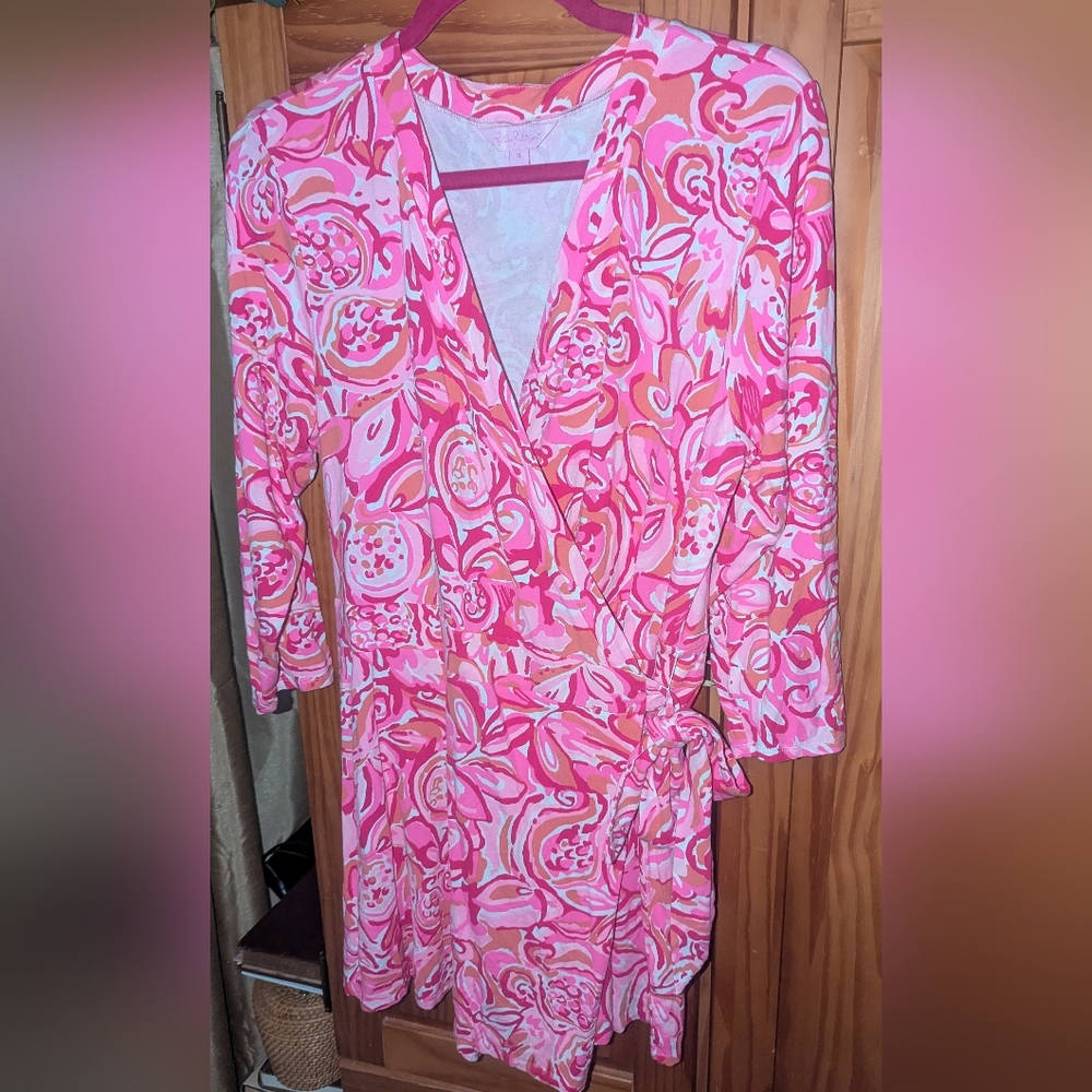Lilly Pulitzer Pink & Orange Floral Wrap Romper